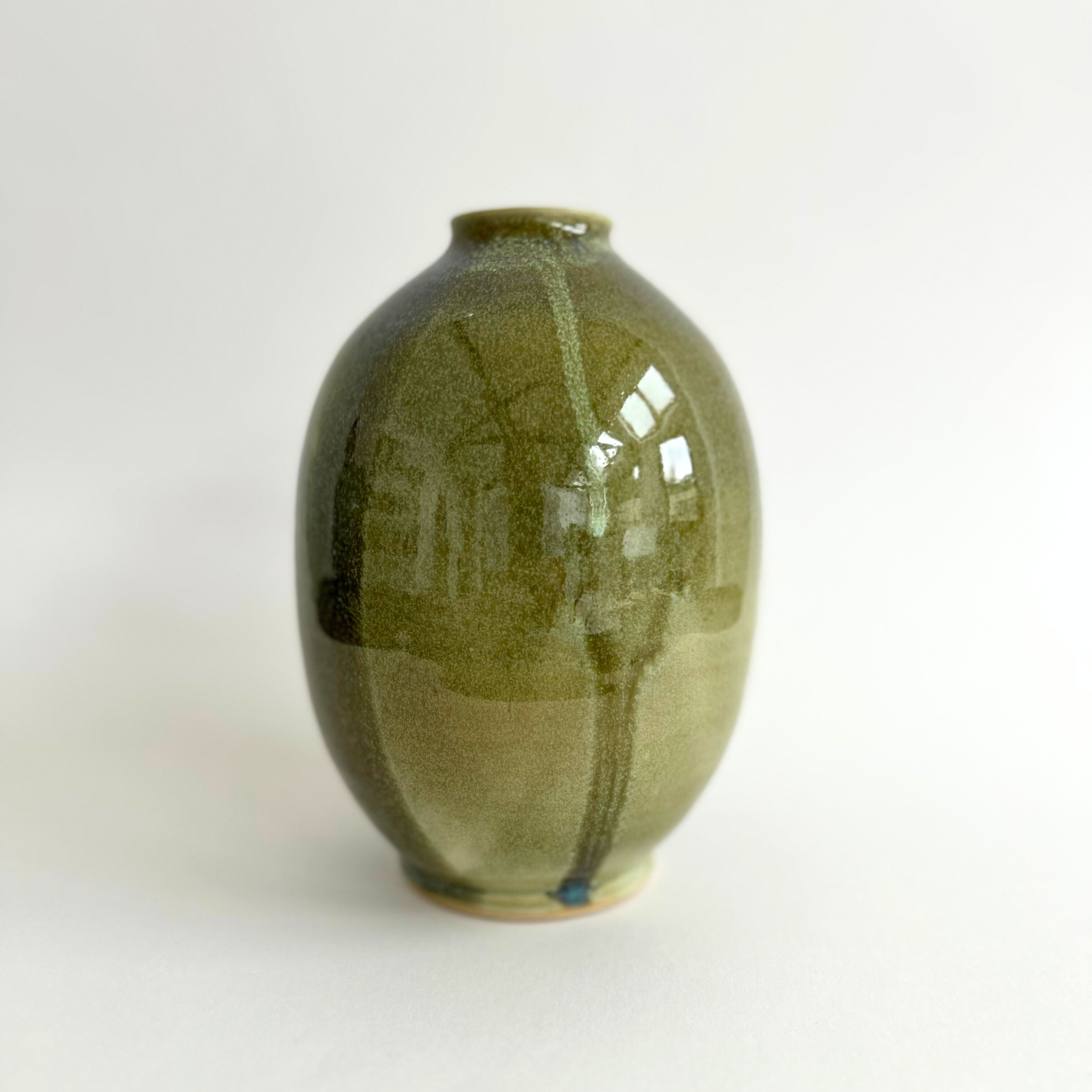 Hand-thrown stoneware green vase