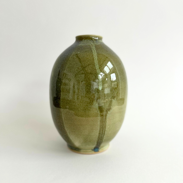 Hand-thrown stoneware green vase
