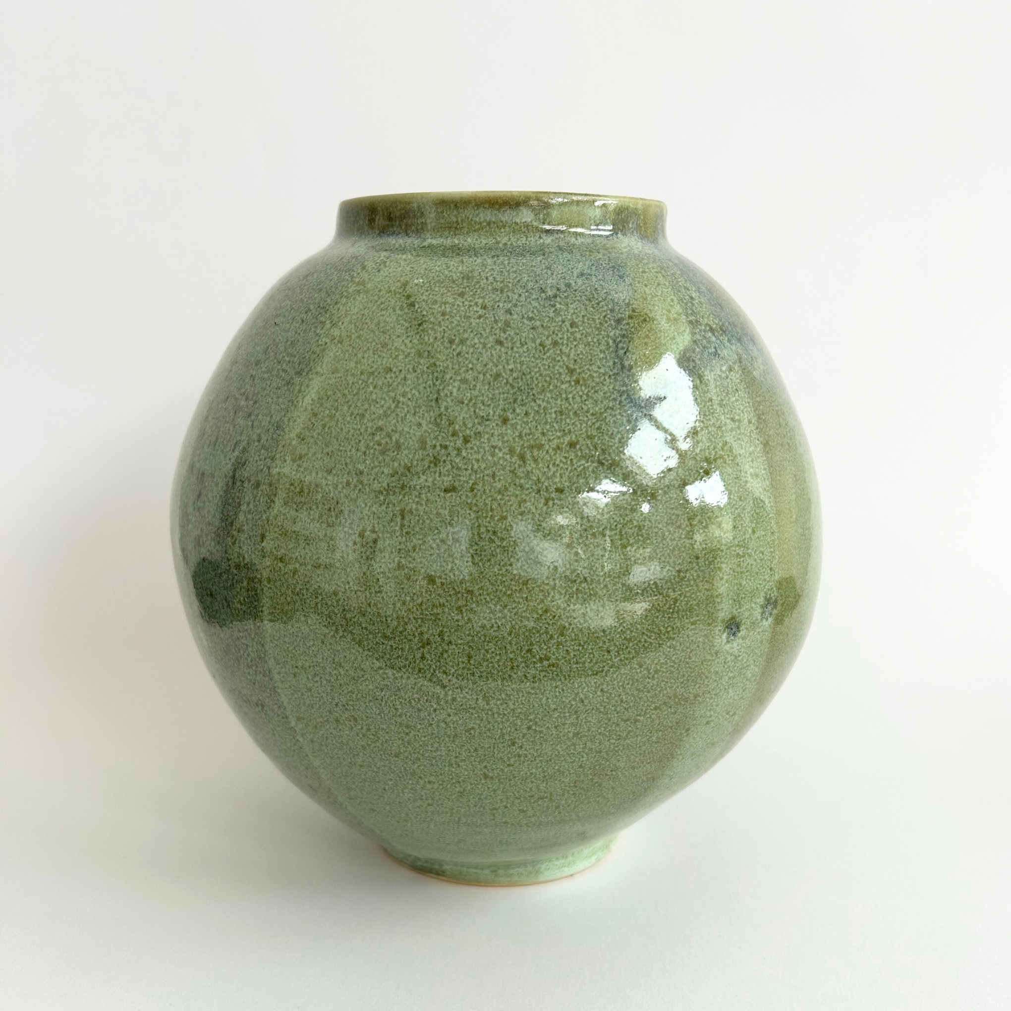 Large hand-thrown stoneware green vase